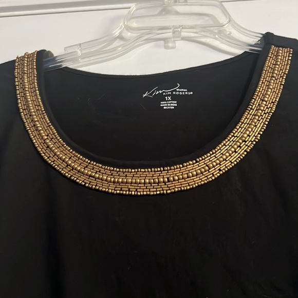 Kim Rogers black long sleeve brushed gold bead neck  nwot removed for laundering - Picture 3 of 3